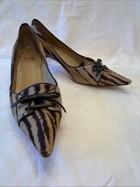 Moschino Cheap & Chic Mohair Zebra-Print Pointed Toe Kitten Heels